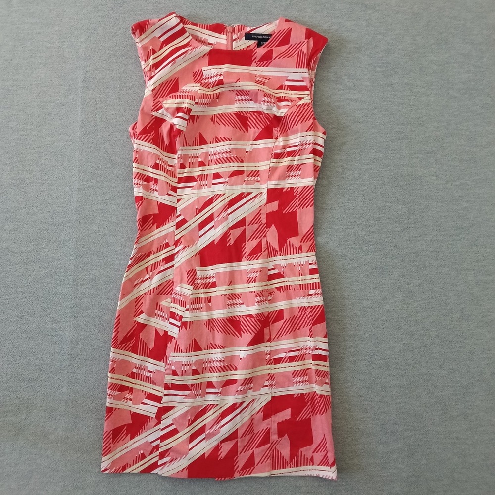 French Connection Red Pink Geometric Abstract Sleeveless Sheath Dress Size 6